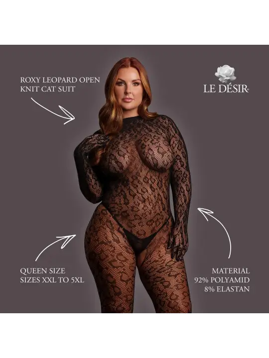 ROXY - LEOPARD OPEN KNIT CAT SUIT - QUEEN SIZE - BLACK