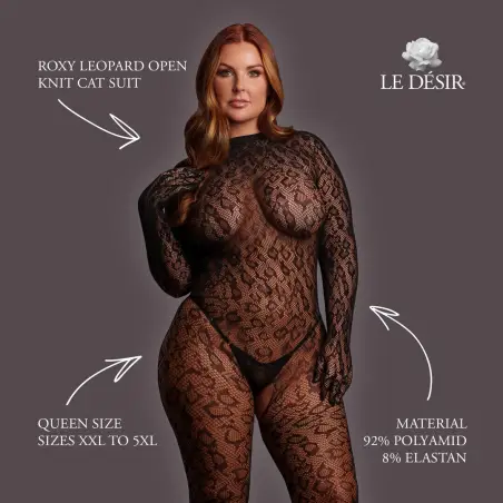 ROXY - LEOPARD OPEN KNIT CAT SUIT - QUEEN SIZE - BLACK