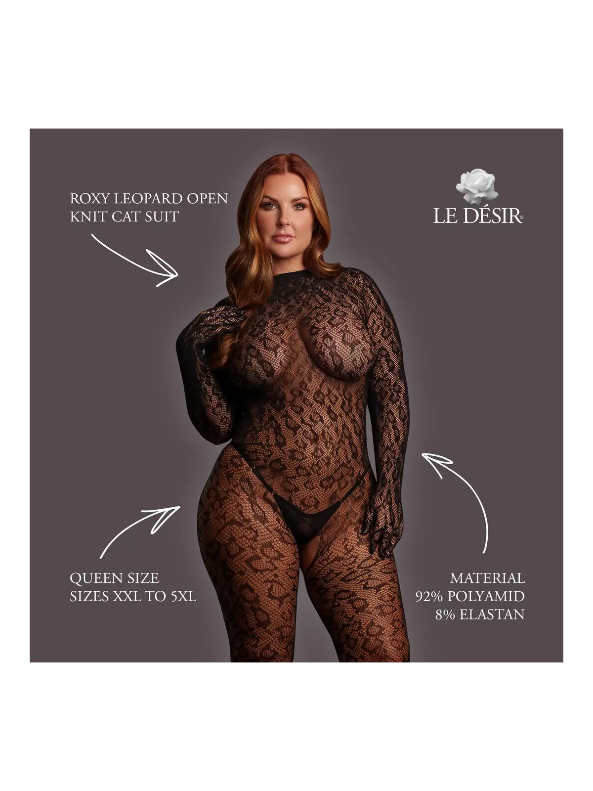 ROXY - LEOPARD OPEN KNIT CAT SUIT - QUEEN SIZE - BLACK