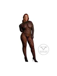 ROXY - LEOPARD OPEN KNIT CAT SUIT - QUEEN SIZE - BLACK
