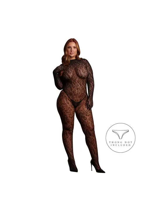 ROXY - LEOPARD OPEN KNIT CAT SUIT - QUEEN SIZE - BLACK