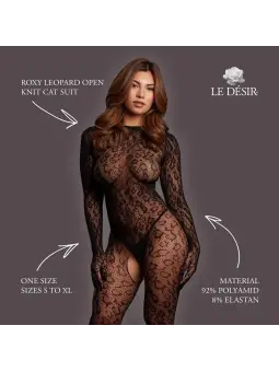 ROXY - LEOPARD OPEN KNIT CAT SUIT - ONE SIZE - BLACK
