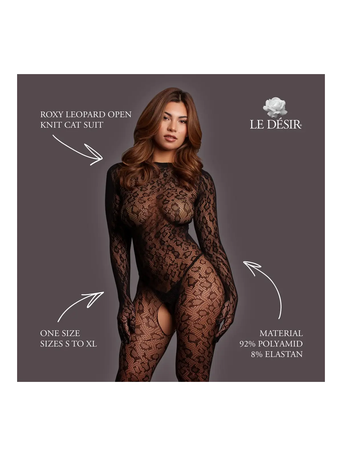 ROXY - LEOPARD OPEN KNIT CAT SUIT - ONE SIZE - BLACK