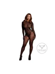 ROXY - LEOPARD OPEN KNIT CAT SUIT - ONE SIZE - BLACK