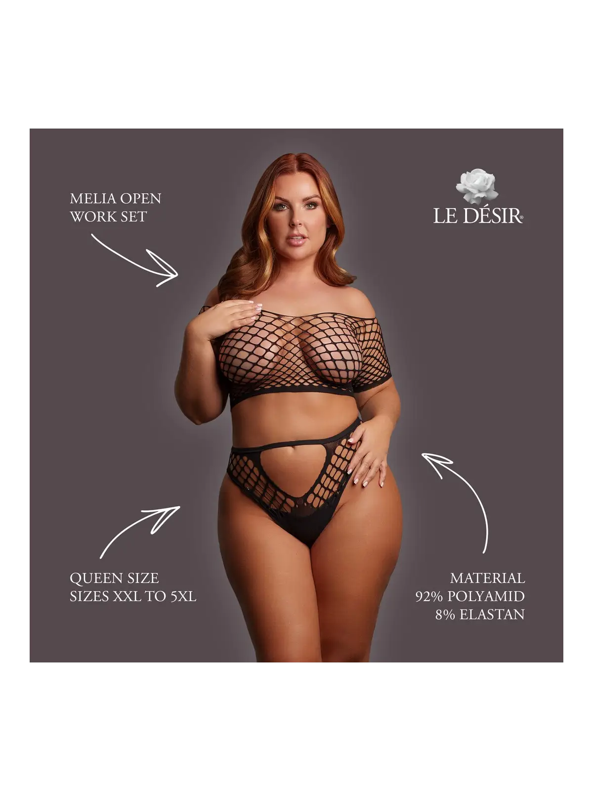 MELIA - OPEN WORK SET - QUEEN SIZE - BLACK