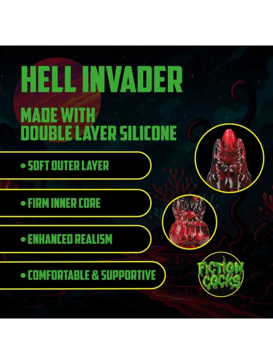 HELL INVADER - SILICONE DILDO - RED/BLACK