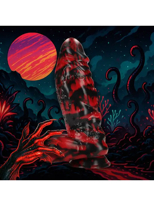 DEMON MASTER - SILICONE DILDO - RED/BLACK