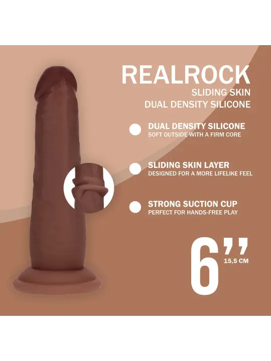 DUAL DENSITY SILICONE REALISTIC SLIDING SKIN DILDO - 6 / 15,5 CM - BROWN