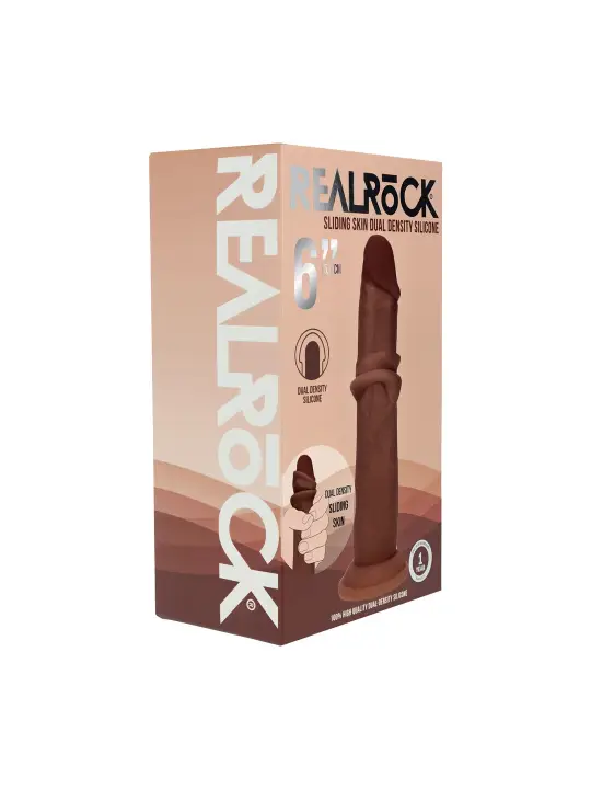 DUAL DENSITY SILICONE REALISTIC SLIDING SKIN DILDO - 6 / 15,5 CM - BROWN