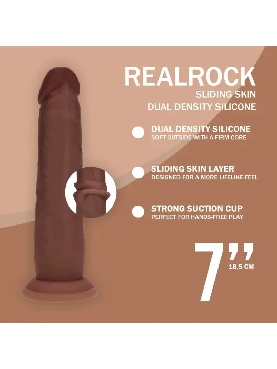 DUAL DENSITY SILICONE REALISTIC SLIDING SKIN DILDO - 7 / 18,5 CM - BROWN