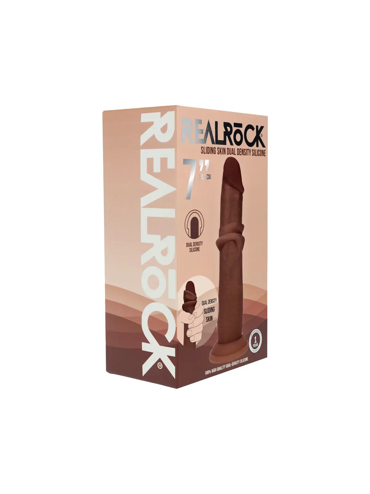 DUAL DENSITY SILICONE REALISTIC SLIDING SKIN DILDO - 7 / 18,5 CM - BROWN