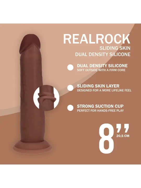 DUAL DENSITY SILICONE REALISTIC SLIDING SKIN DILDO - 8 / 20,5 CM - BROWN
