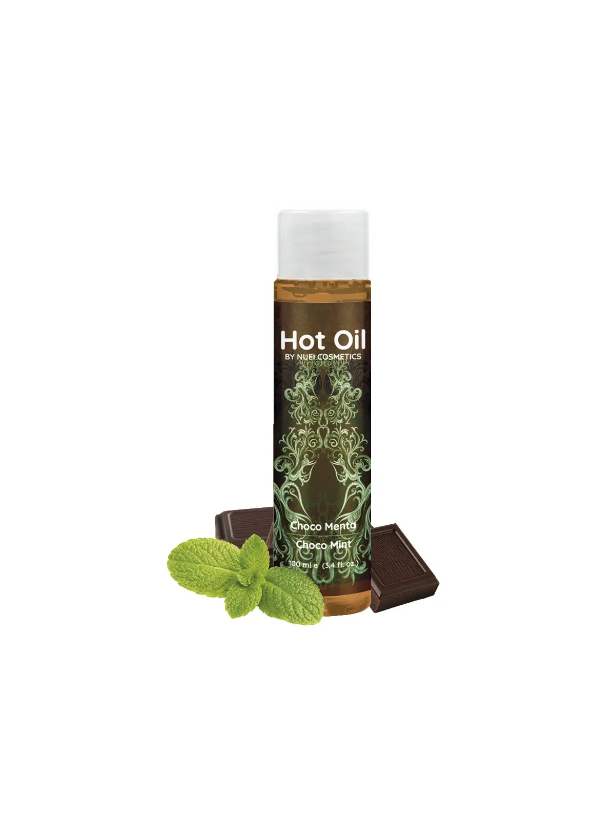 ÓLEO DE MASSAGEM COM EFEITO CALOR CHOCO MENTA HOT OIL NUEI 100ML