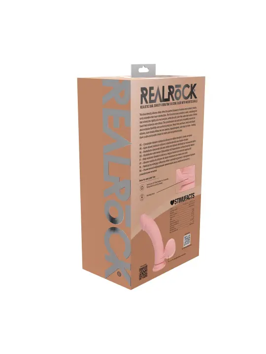 VIBRADOR RECARREGÁVEL COM TESTÍCULOS DUAL DENSITY LIQUID SILICONE 8 /20 CM FLESH REALROCK