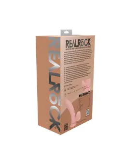VIBRADOR RECARREGÁVEL COM TESTÍCULOS DUAL DENSITY  LIQUID SILICONE CURVED 7 /18 CM FLESH REALROCK