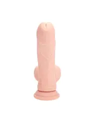 VIBRADOR RECARREGÁVEL COM TESTÍCULOS DUAL DENSITY  LIQUID SILICONE CURVED 7 /18 CM FLESH REALROCK