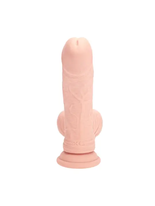 VIBRADOR RECARREGÁVEL COM TESTÍCULOS DUAL DENSITY  LIQUID SILICONE CURVED 7 /18 CM FLESH REALROCK