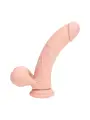 VIBRADOR RECARREGÁVEL COM TESTÍCULOS DUAL DENSITY  LIQUID SILICONE CURVED 7 /18 CM FLESH REALROCK