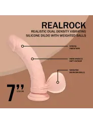 VIBRADOR RECARREGÁVEL COM TESTÍCULOS DUAL DENSITY  LIQUID SILICONE CURVED 7 /18 CM FLESH REALROCK