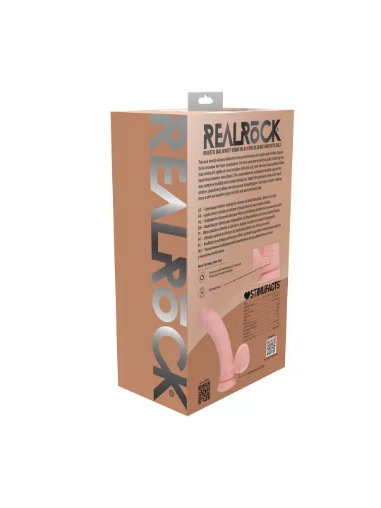 VIBRADOR RECARREGÁVEL COM TESTÍCULOS DUAL DENSITY RECHARGEABLE LIQUID SILICONE CURVED 6 /15 CM FLESH