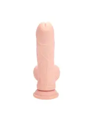 VIBRADOR RECARREGÁVEL COM TESTÍCULOS DUAL DENSITY RECHARGEABLE LIQUID SILICONE CURVED 6 /15 CM FLESH