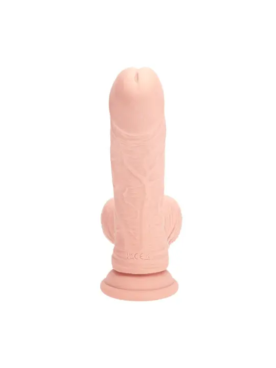 VIBRADOR RECARREGÁVEL COM TESTÍCULOS DUAL DENSITY RECHARGEABLE LIQUID SILICONE CURVED 6 /15 CM FLESH