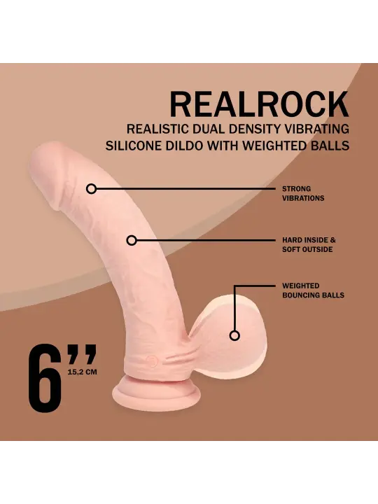 VIBRADOR RECARREGÁVEL COM TESTÍCULOS DUAL DENSITY RECHARGEABLE LIQUID SILICONE CURVED 6 /15 CM FLESH