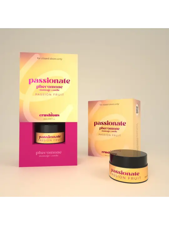 VELA DE MASSAGEM PASSIONATE COM FEROMONAS E AROMA A MARACUJÁ 20ML CRUSHIOUS