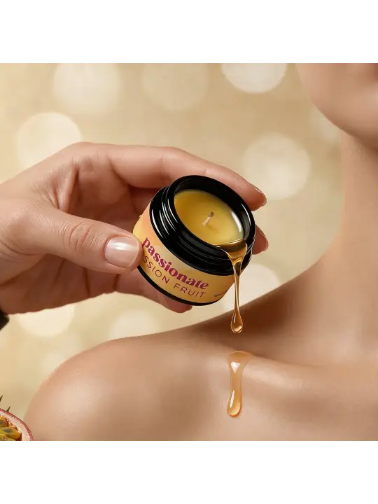 VELA DE MASSAGEM PASSIONATE COM FEROMONAS E AROMA A MARACUJÁ 20ML CRUSHIOUS