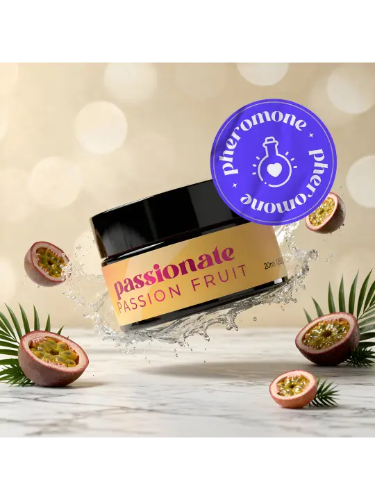 VELA DE MASSAGEM PASSIONATE COM FEROMONAS E AROMA A MARACUJÁ 20ML CRUSHIOUS