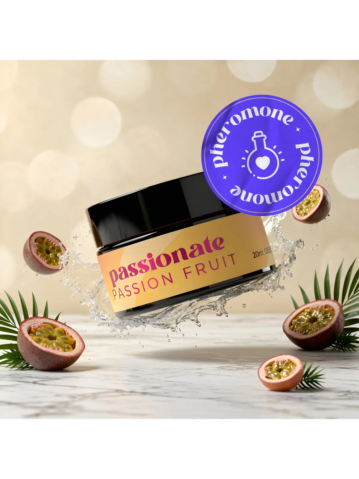 VELA DE MASSAGEM PASSIONATE COM FEROMONAS E AROMA A MARACUJÁ 20ML CRUSHIOUS