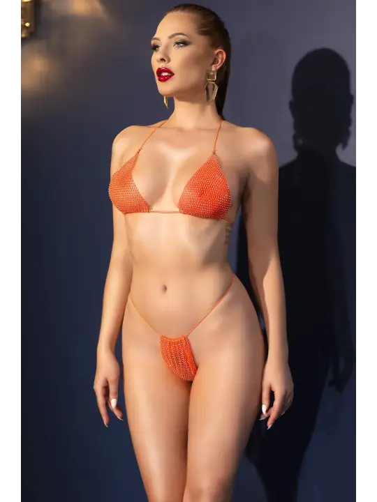 BIQUÍNI DE STRASS CR-4898 LARANJA CHILIROSE