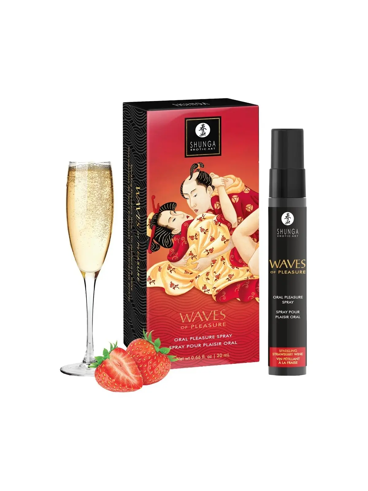 SPRAY PARA SEXO ORAL COM AROMA CHAMPANHE/MORANGO WAVES OF PLEASURE SHUNGA