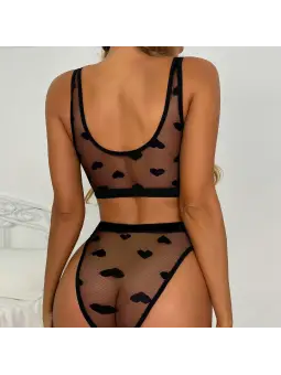CONJUNTO DE 2 PEÇAS SHEER LACE HEART PRETO DE NAMOUR