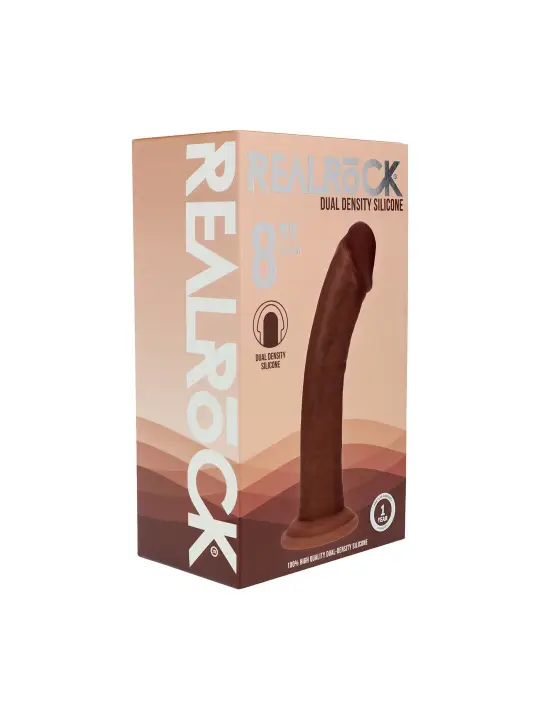 DUAL DENSITY SILICONE CURVED REALISTIC DILDO WITH SUCTION CUP - 8 / 20,5 CM - BROWN