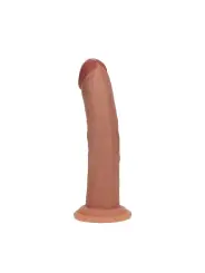 DUAL DENSITY SILICONE CURVED REALISTIC DILDO WITH SUCTION CUP - 7 / 18,5 CM - TAN