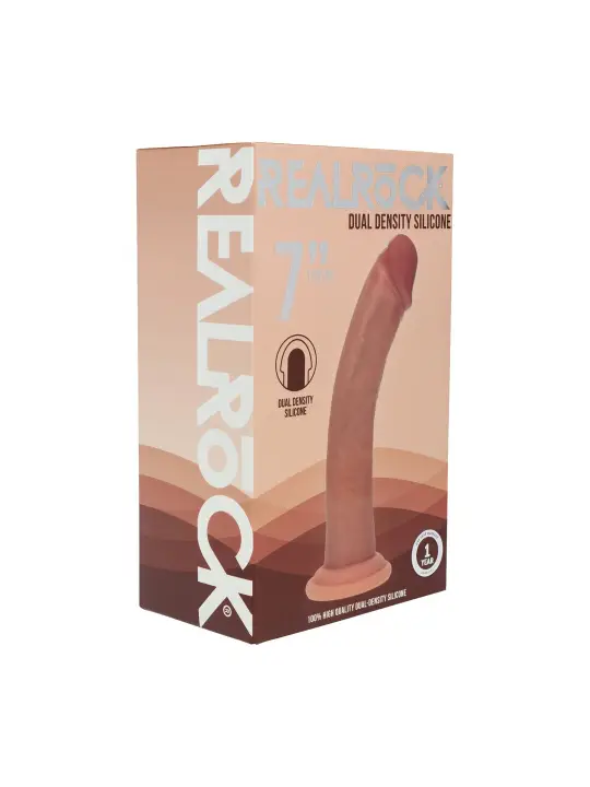 DUAL DENSITY SILICONE CURVED REALISTIC DILDO WITH SUCTION CUP - 7 / 18,5 CM - TAN