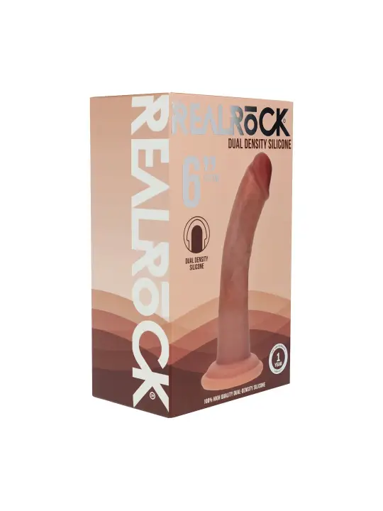 DUAL DENSITY SILICONE CURVED REALISTIC DILDO WITH SUCTION CUP - 6 / 15,5 CM - TAN