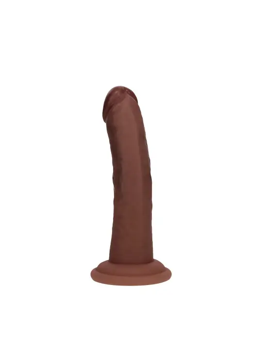 DUAL DENSITY SILICONE CURVED REALISTIC DILDO WITH SUCTION CUP - 6 / 15,5 CM - BROWN