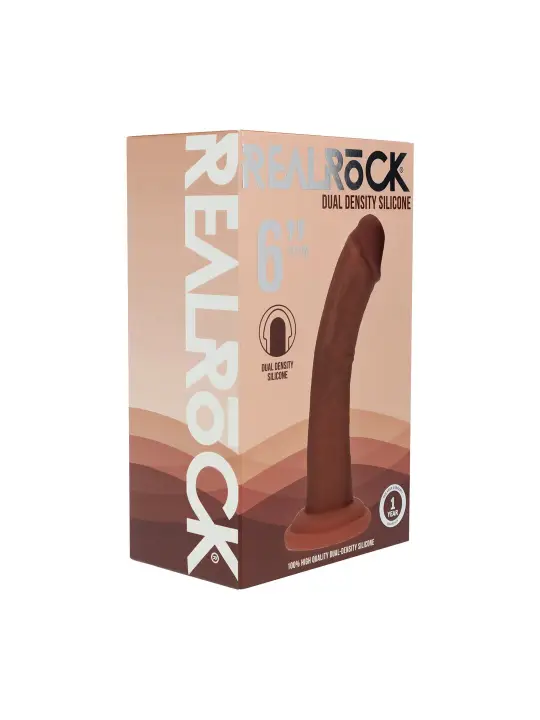 DUAL DENSITY SILICONE CURVED REALISTIC DILDO WITH SUCTION CUP - 6 / 15,5 CM - BROWN