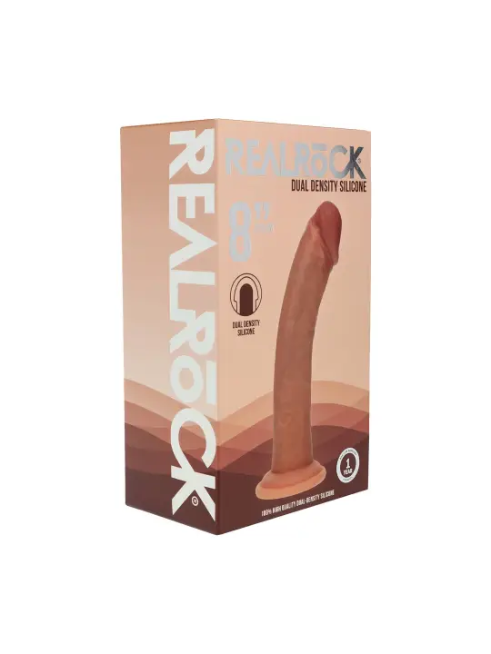 DUAL DENSITY SILICONE CURVED REALISTIC DILDO WITH SUCTION CUP - 8 / 20,5 CM - TAN