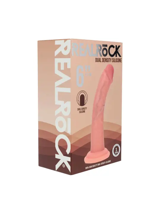 DUAL DENSITY SILICONE CURVED REALISTIC DILDO WITH SUCTION CUP - 6 / 15,5 CM - FLESH