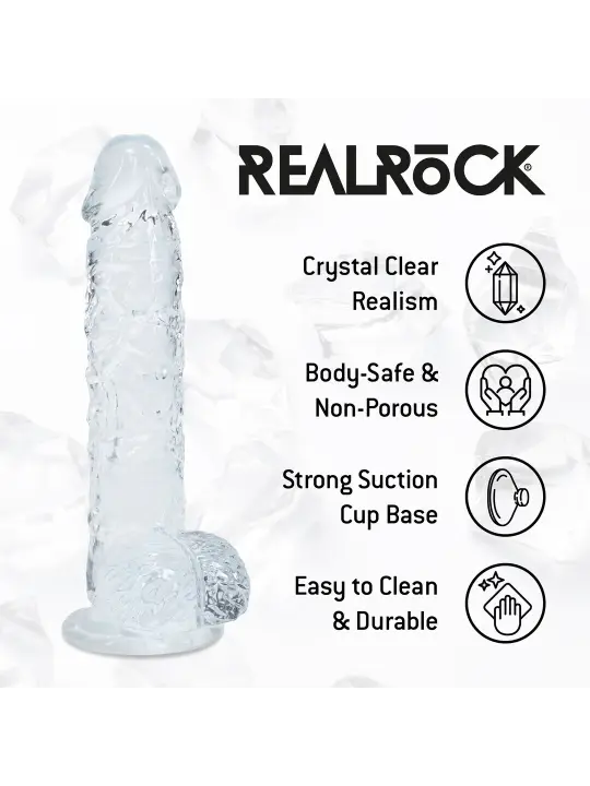 DILDO REALISTA COM TESTÍCULOS 5 /12.7 CM TRANSPARENTE REAL ROCK 