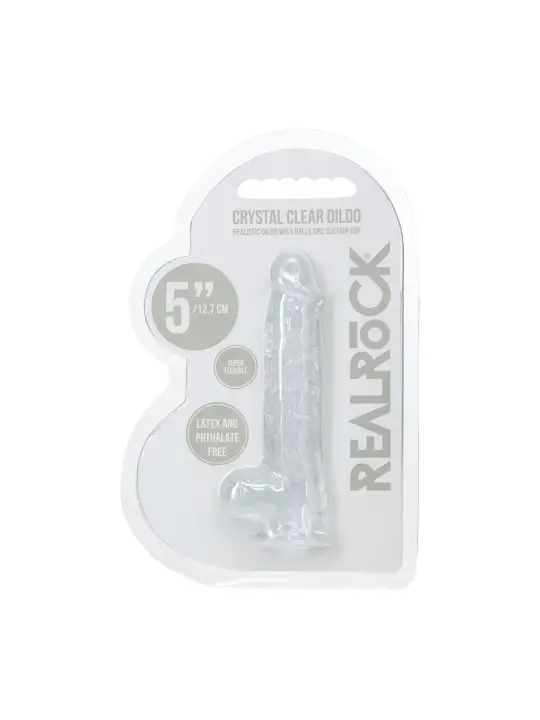 DILDO REALISTA COM TESTÍCULOS 5 /12.7 CM TRANSPARENTE REAL ROCK 