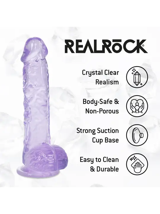 DILDO REALISTA COM TESTÍCULOS 5 /12.7 CM ROXO REAL ROCK 