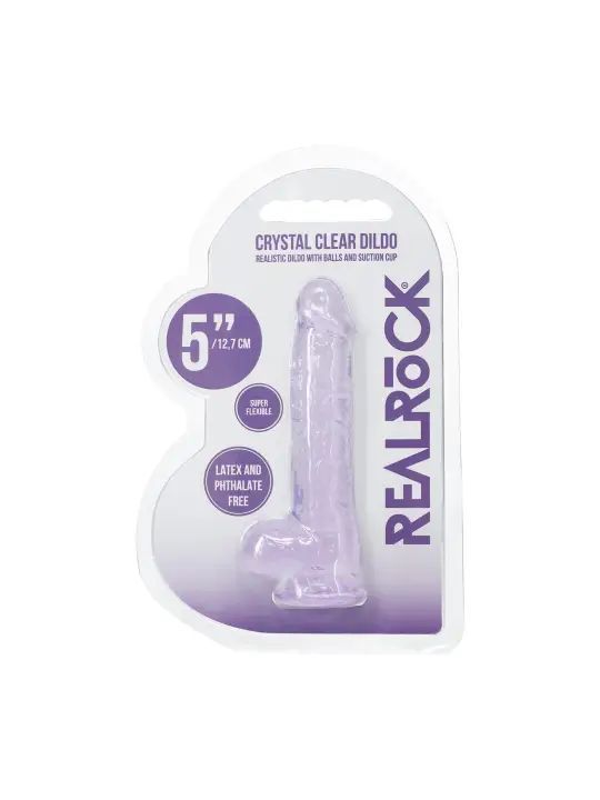 DILDO REALISTA COM TESTÍCULOS 5 /12.7 CM ROXO REAL ROCK 