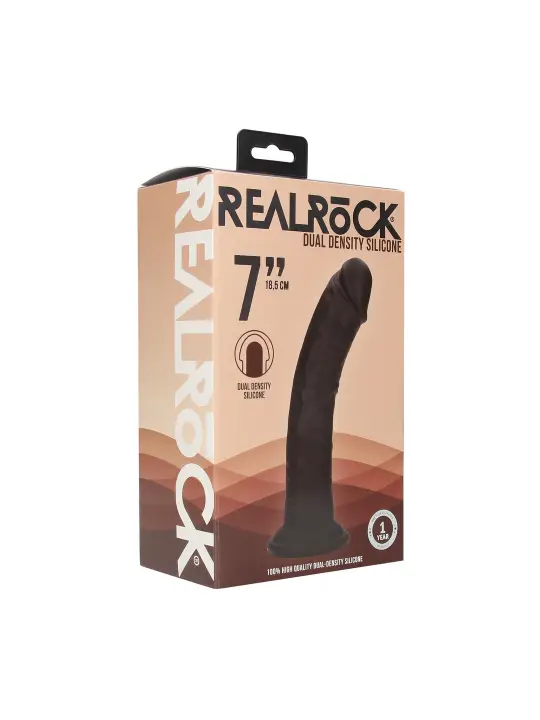 DUAL DENSITY SILICONE CURVED REALISTIC DILDO WITH SUCTION CUP - 7 / 18,5 CM - BLACK
