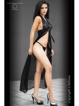 CAMISA DE NOITE E TANGA CR-3275 PRETA