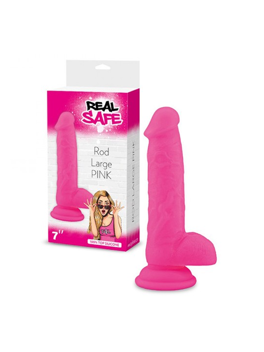 DILDO EM SILICONE REAL SAFE ROD LARGE ROSA