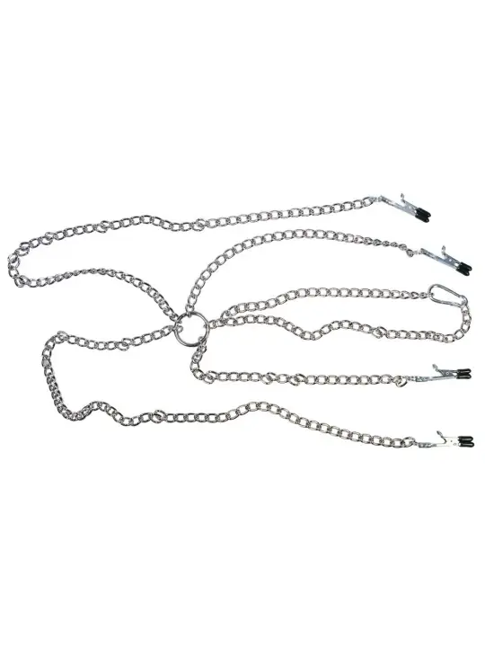 CORRENTE COM PINÇAS PARA OS MAMILOS E CLITÓRIS FETISH COLLECTION